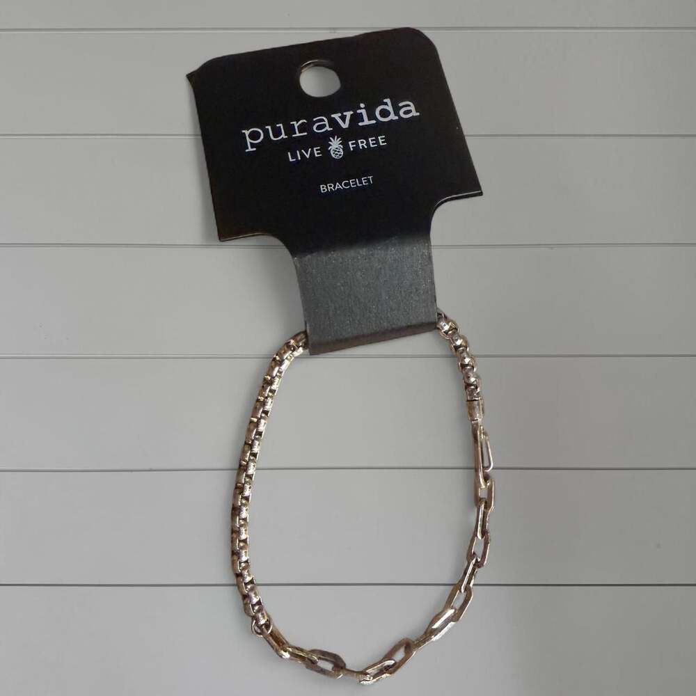 SOLD. Pura Vida Men's Carabiner Clasp Chain Bracelet, Burnished Silver Finish,